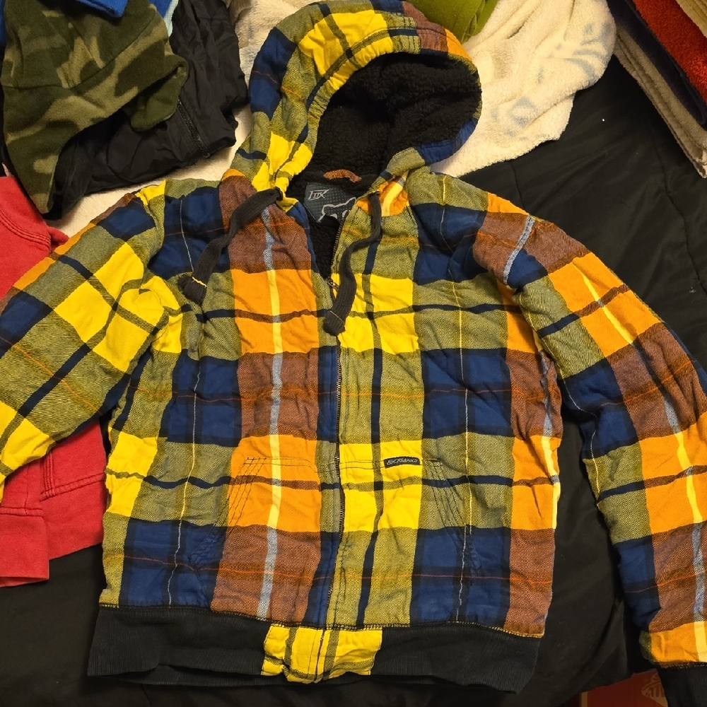 Fox Adult Zip Up - Yellow, Blue, and Brown Plaid